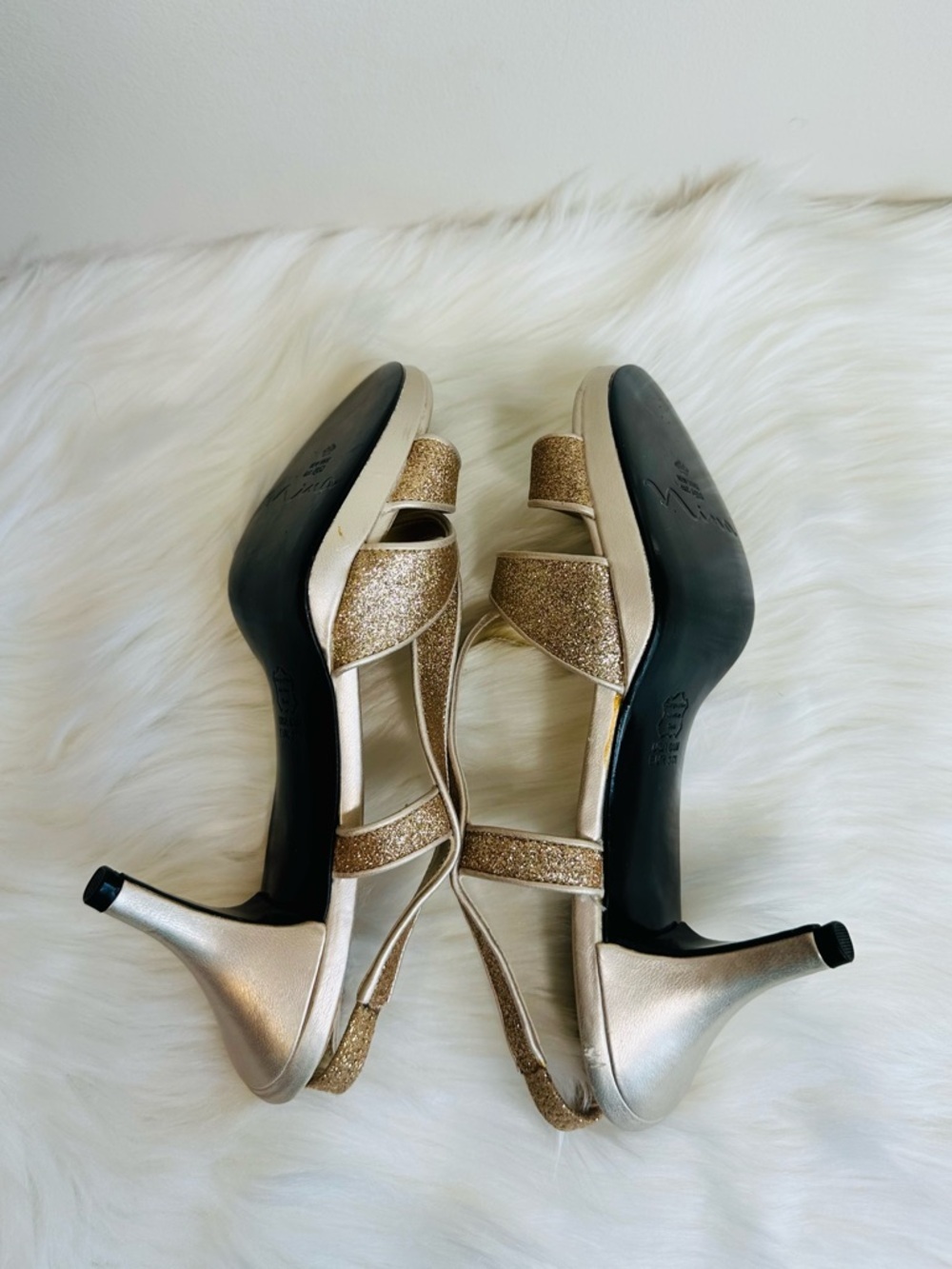 Nina Baby Glitter Open Toe Strappy Slingback Heels in Gold Size 6.5 - Picture 10 of 16